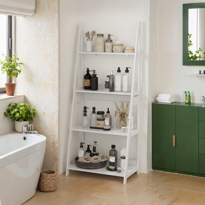 Ladder rack 4-level white 150x63x39 cm modern