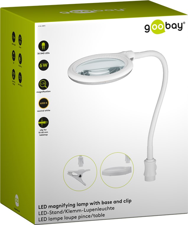 Lamp LUPA cosmetic 30xLED 6W 480lm 1,75x Goobay stand clamp white