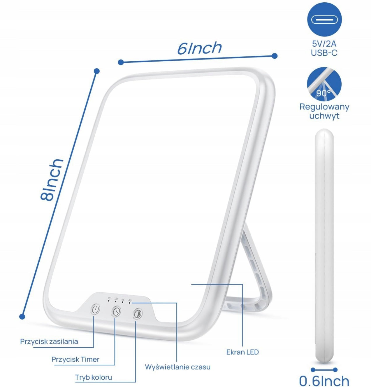 Lamp SAD 10000 Lux Daylight LED Timer Adjustable Brightness 3 Modes Medical device type accessories for a medical device or a product without an intended medical purpose