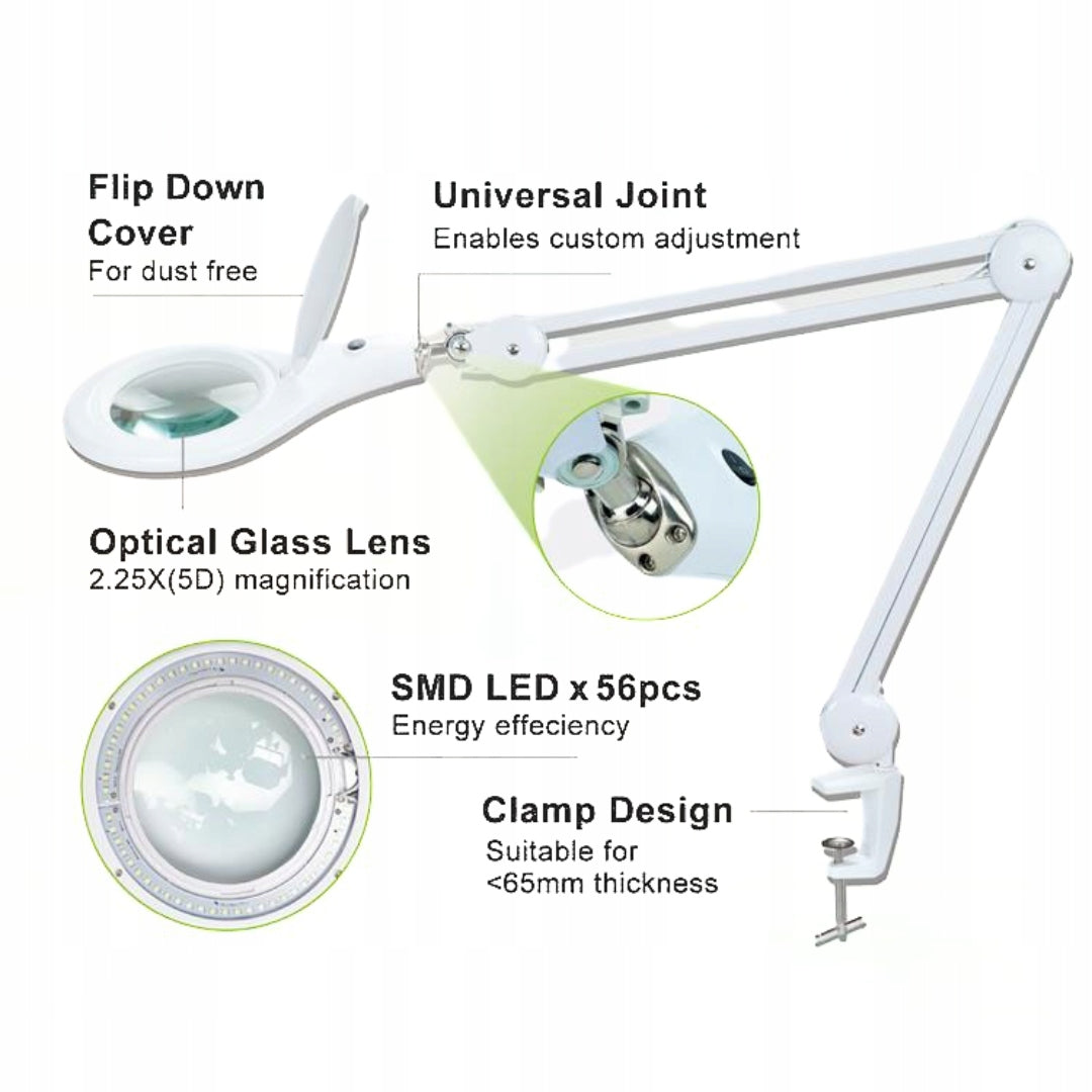 Lamp with magnifying glass 5D 56xLED screwed to the tabletop Brand Proskit