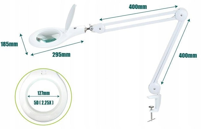 Lamp with magnifying glass 5D 56xLED screwed to the tabletop Color white