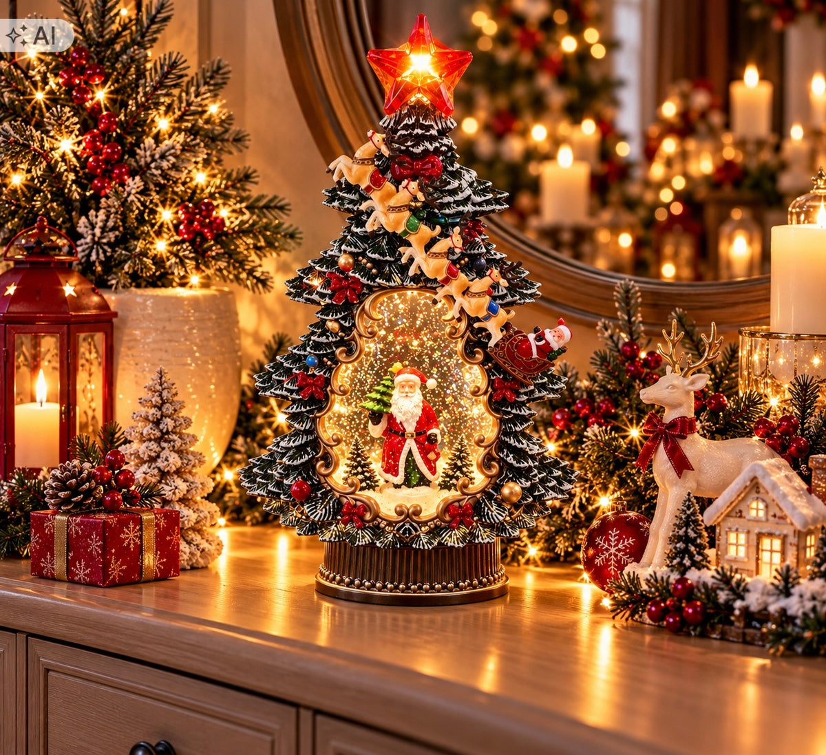 Lantern-snowball in the shape of a Christmas tree – Santa Claus