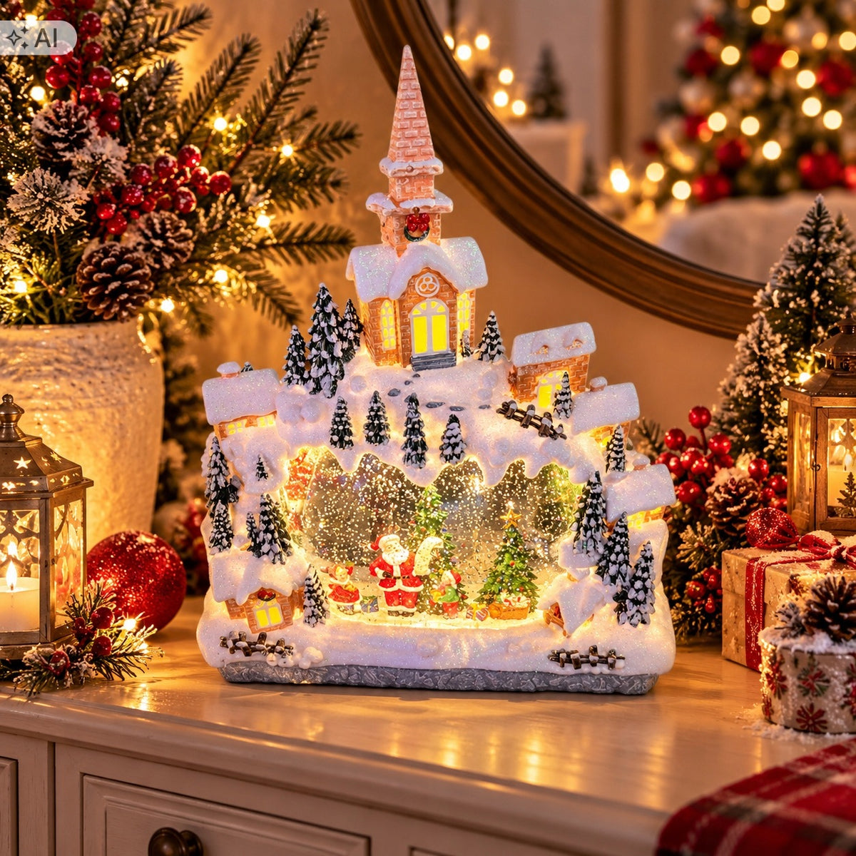 Lantern-snowball shaped TOWN with Santa Claus
