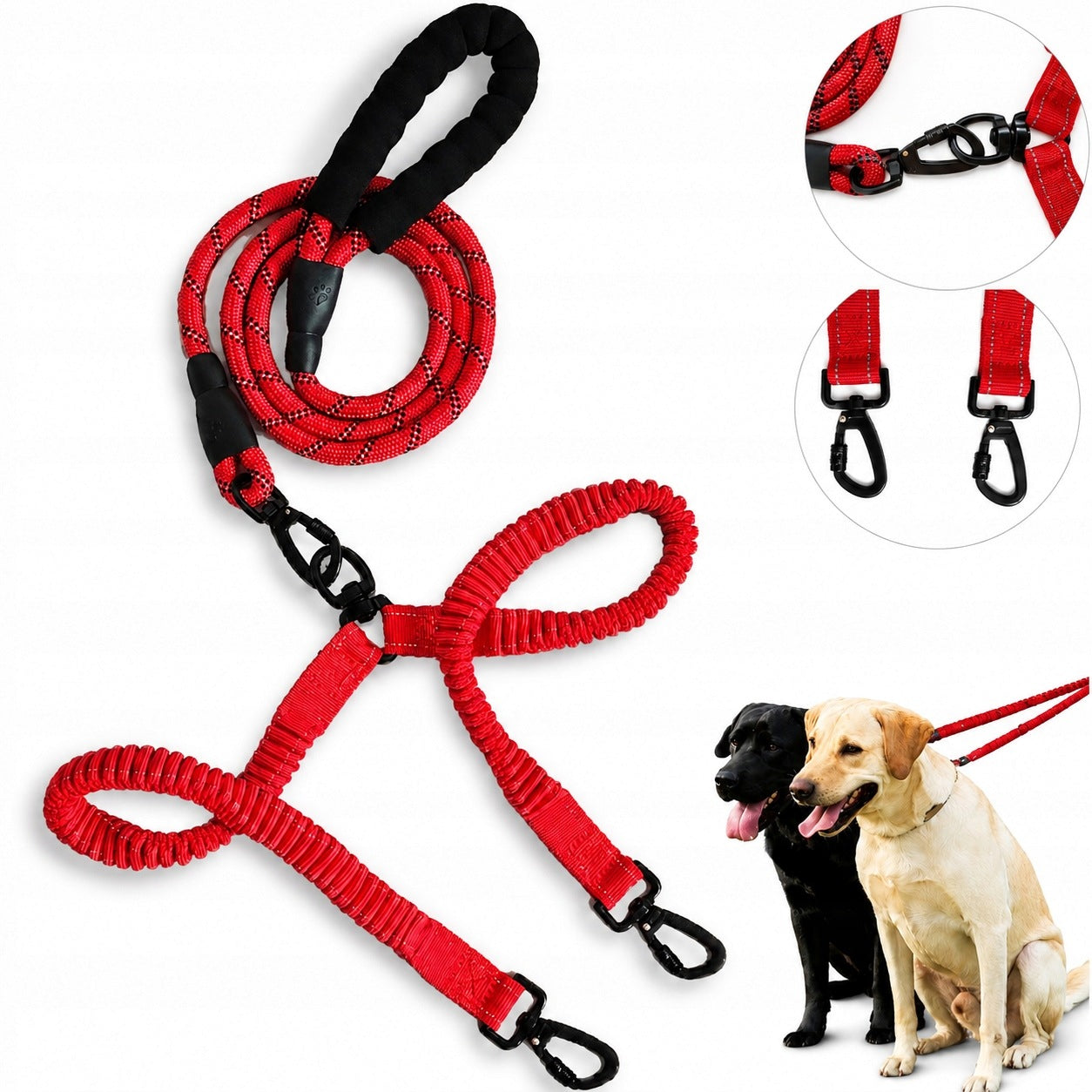 Lanyard for 2 dogs with shock absorption splitter adjustable strong 250 cm