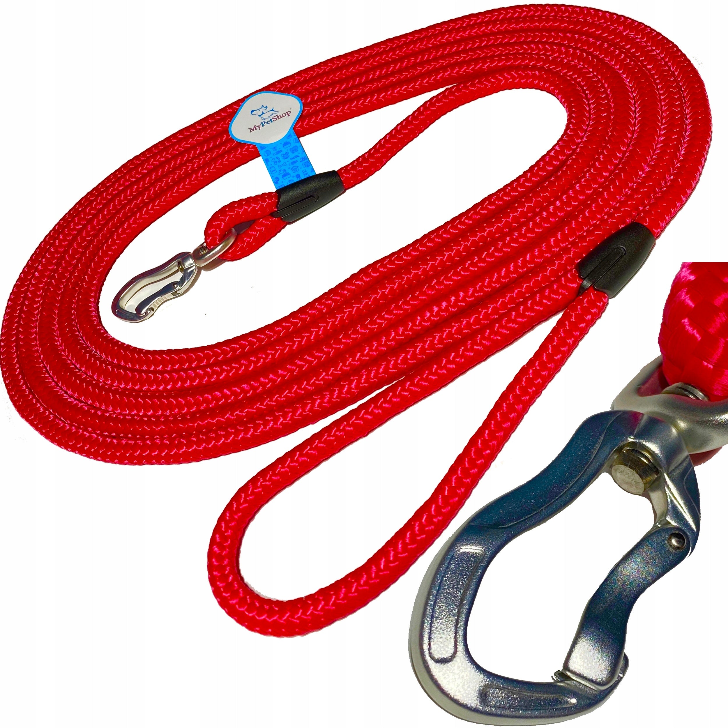 Lanyard for Dog Braided Rope 10 m. Thick 10mm Aluminum Carabiner up to 450 kg Packaging status original