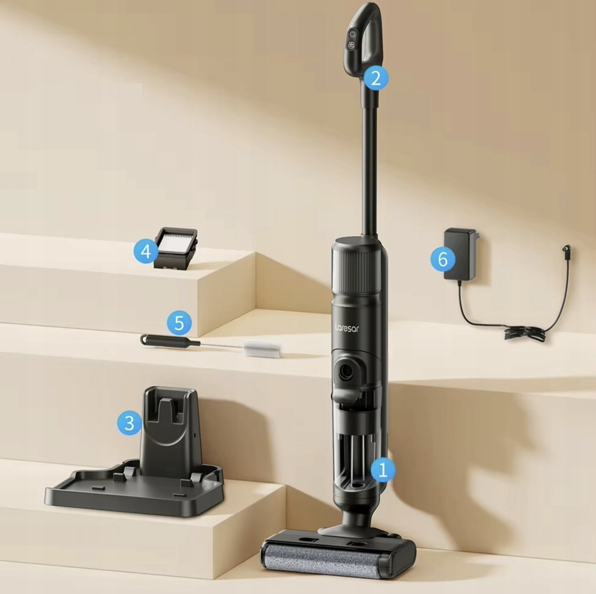 Laresar M3 Vertical Cordless Washing Vacuum Cleaner HEPA Kit Wet Dry Product weight with unit packaging 4.5 kg