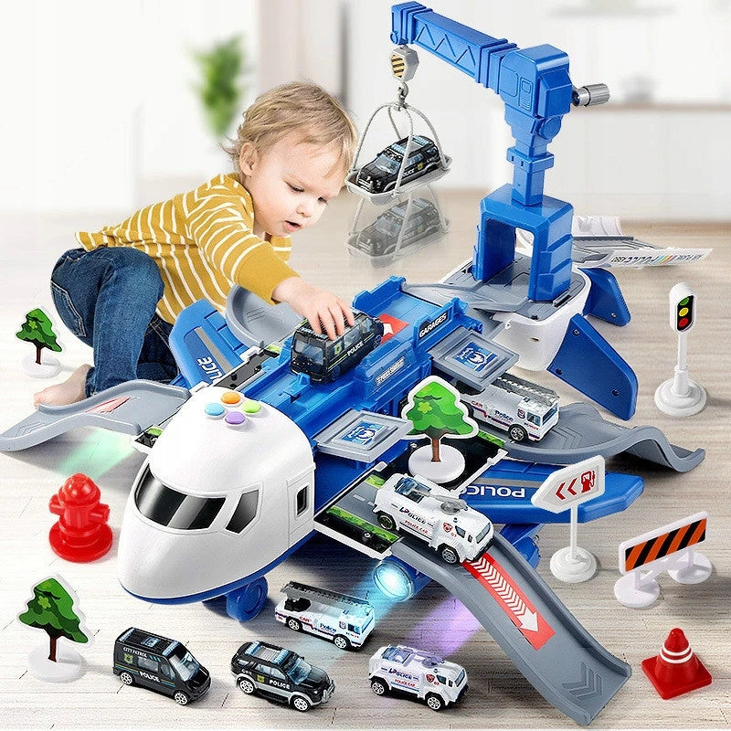 Large Airplane Toy Police Launcher Slide Car Moving Crane Set Brand Stator