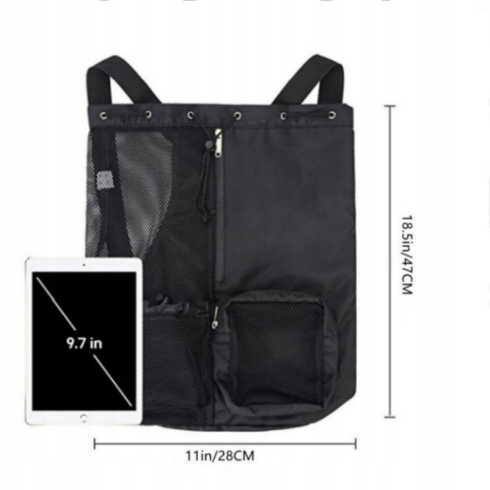 Large Capacity Portable Mesh Drawstring Swim Backpack Nylon Material Black Packaging status original