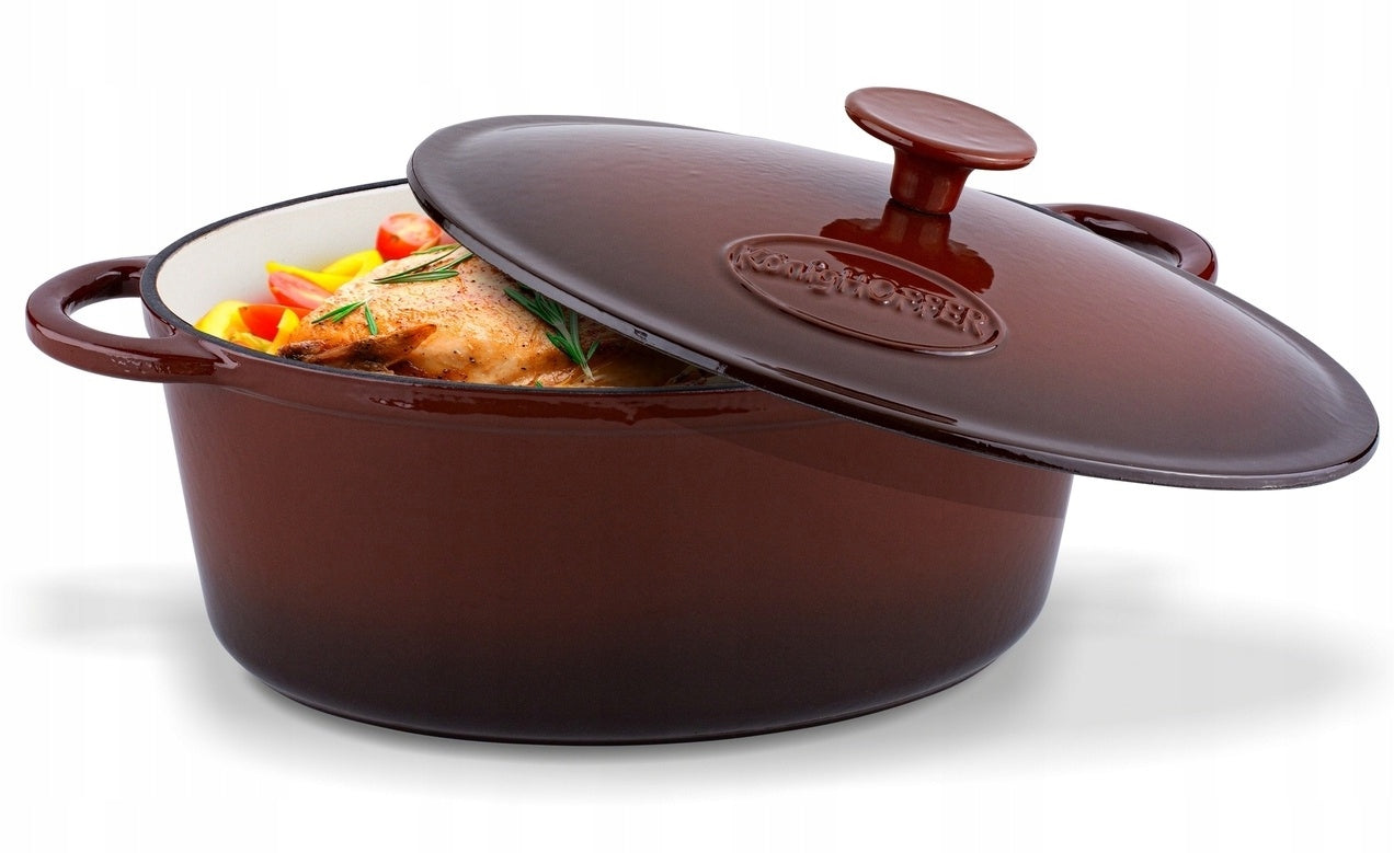 Large Cast Iron POT ENAMELLED GOOSEBERRY induction 6,5l BROWN