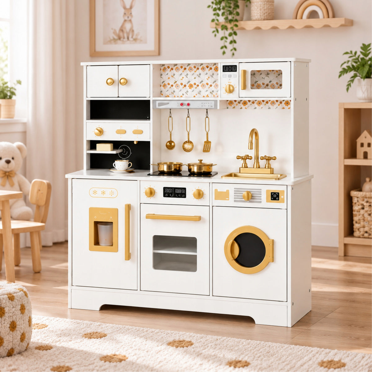 Large Children's Kitchen Wooden Light Sound Washing Machine 11 Accessories 93cm Manufacturer code Kuchnia drewniana