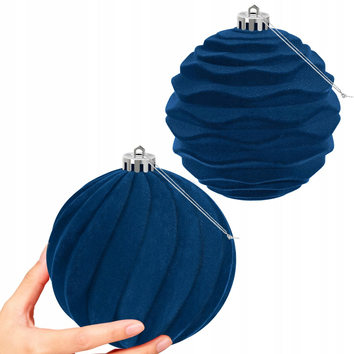 Large Christmas balls velour blue 15 cm set of 2
