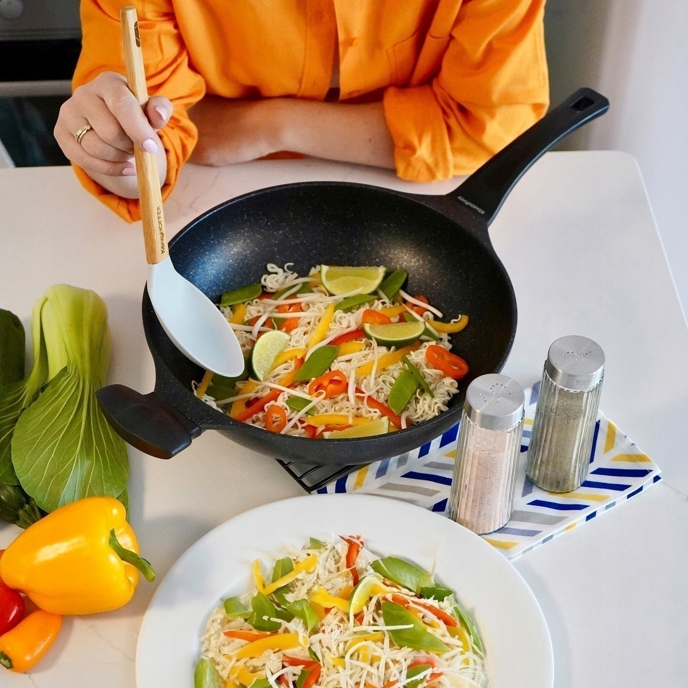 Large DEEP PAN MARBLE WOK pan for induction 30cm Konighoffer Brand Konighoffer