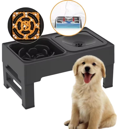 Large Dog Bowl Adjustable Stand Double Non-Spill Slowing