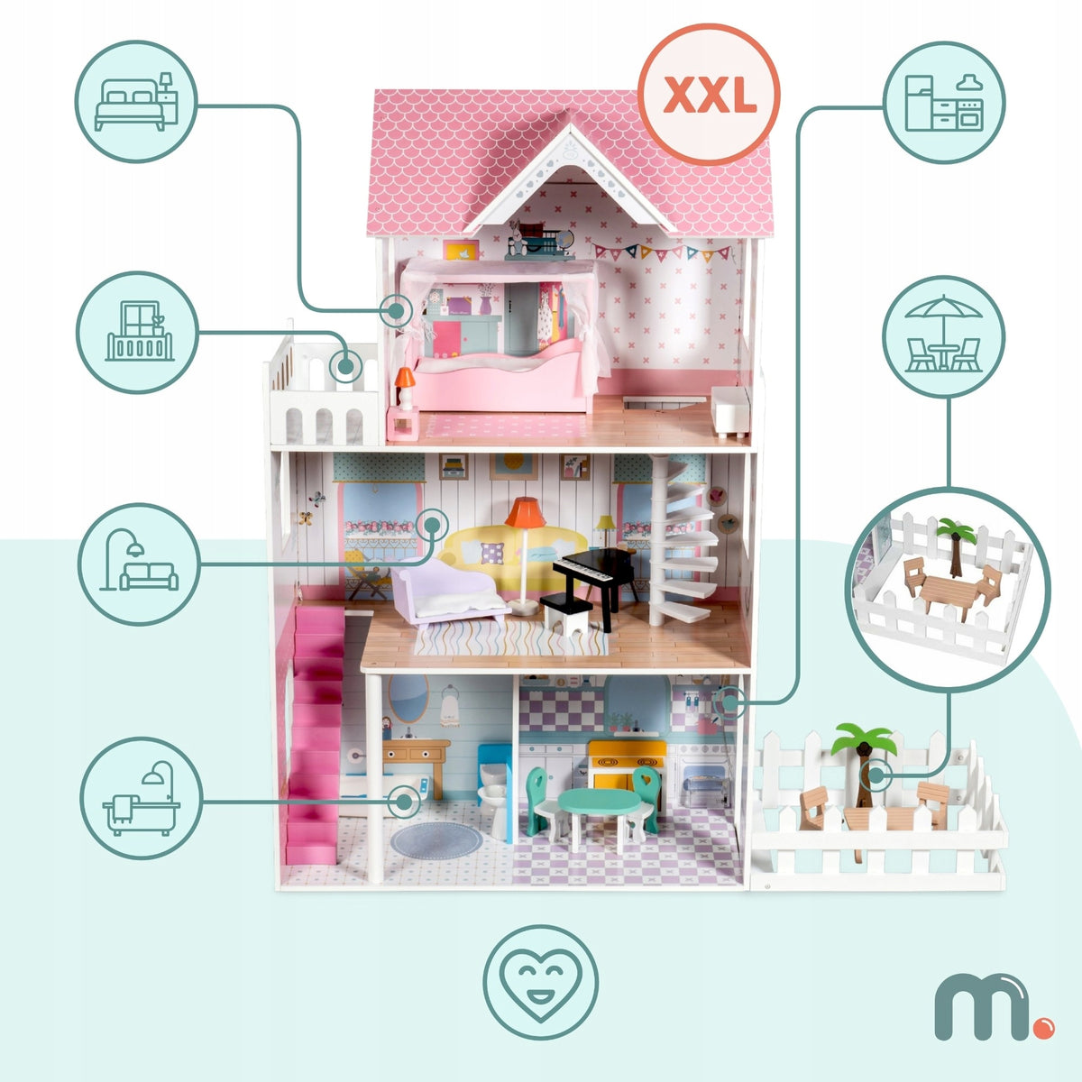 Large Dollhouse XXL Wooden Furniture For LED Lighting Set Brand Mamabrum