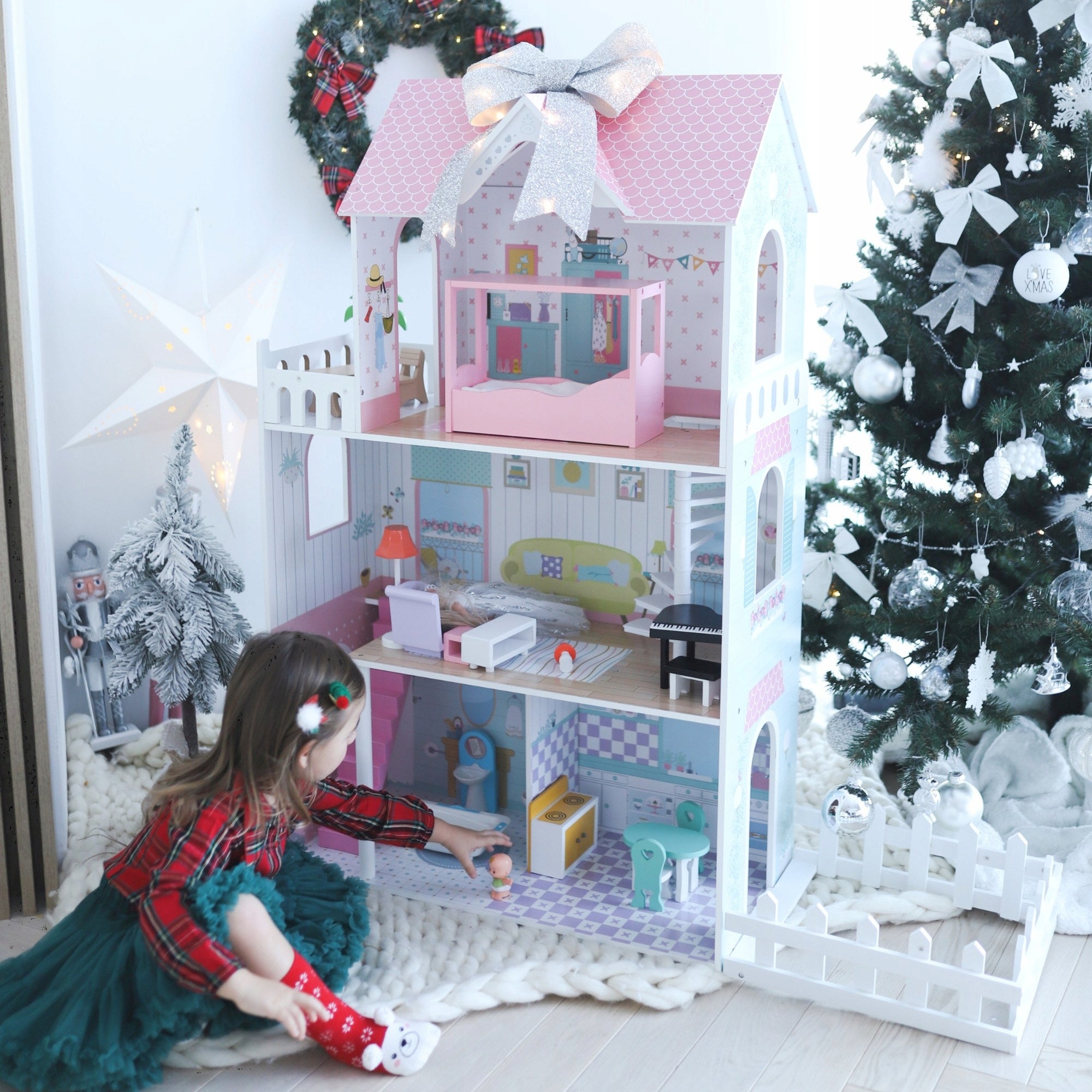 Large Dollhouse XXL Wooden Furniture For LED Lighting Set Kid's age 3＋ years