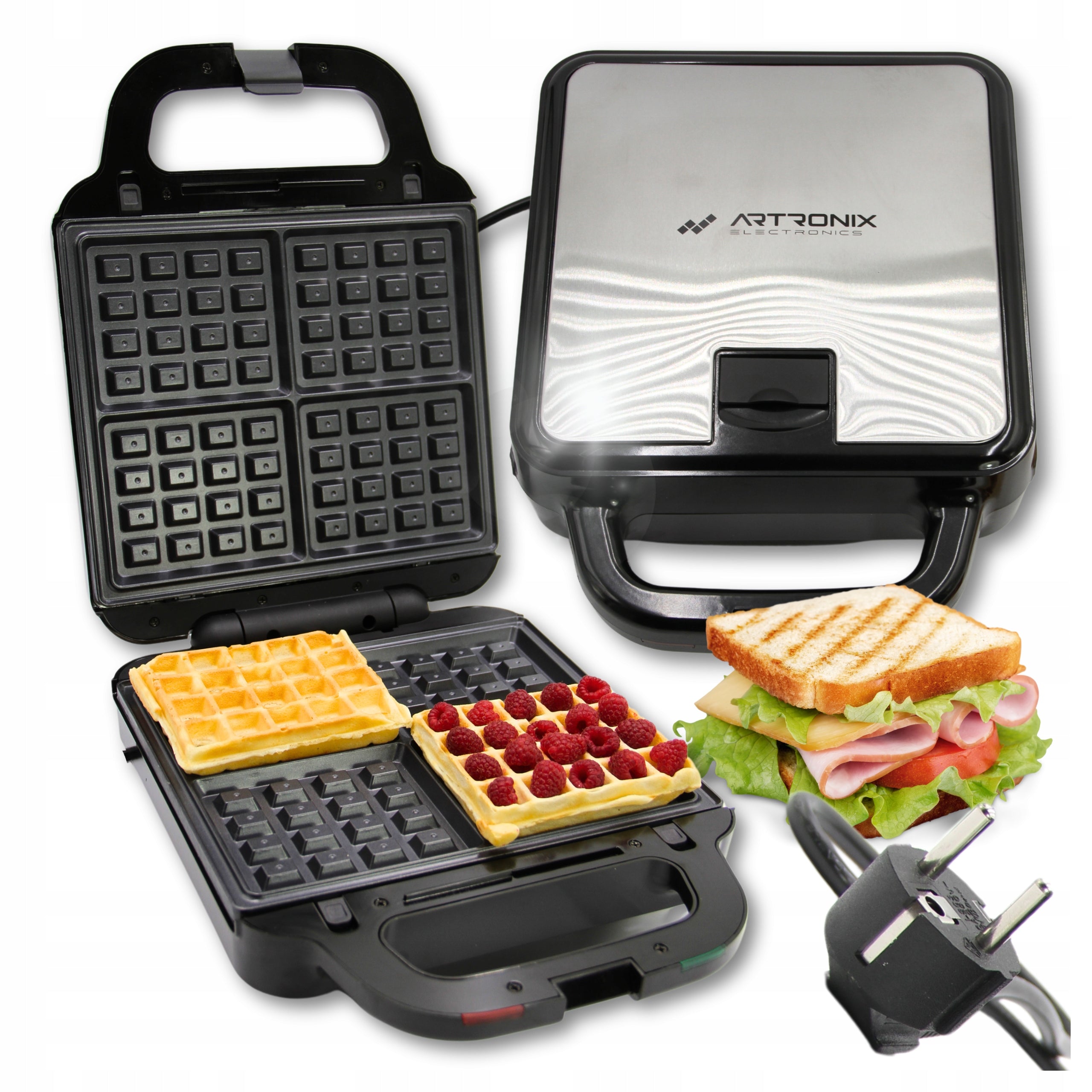 Large Electric Grill Waffle Iron Toaster Multifunction 3in1 1400W