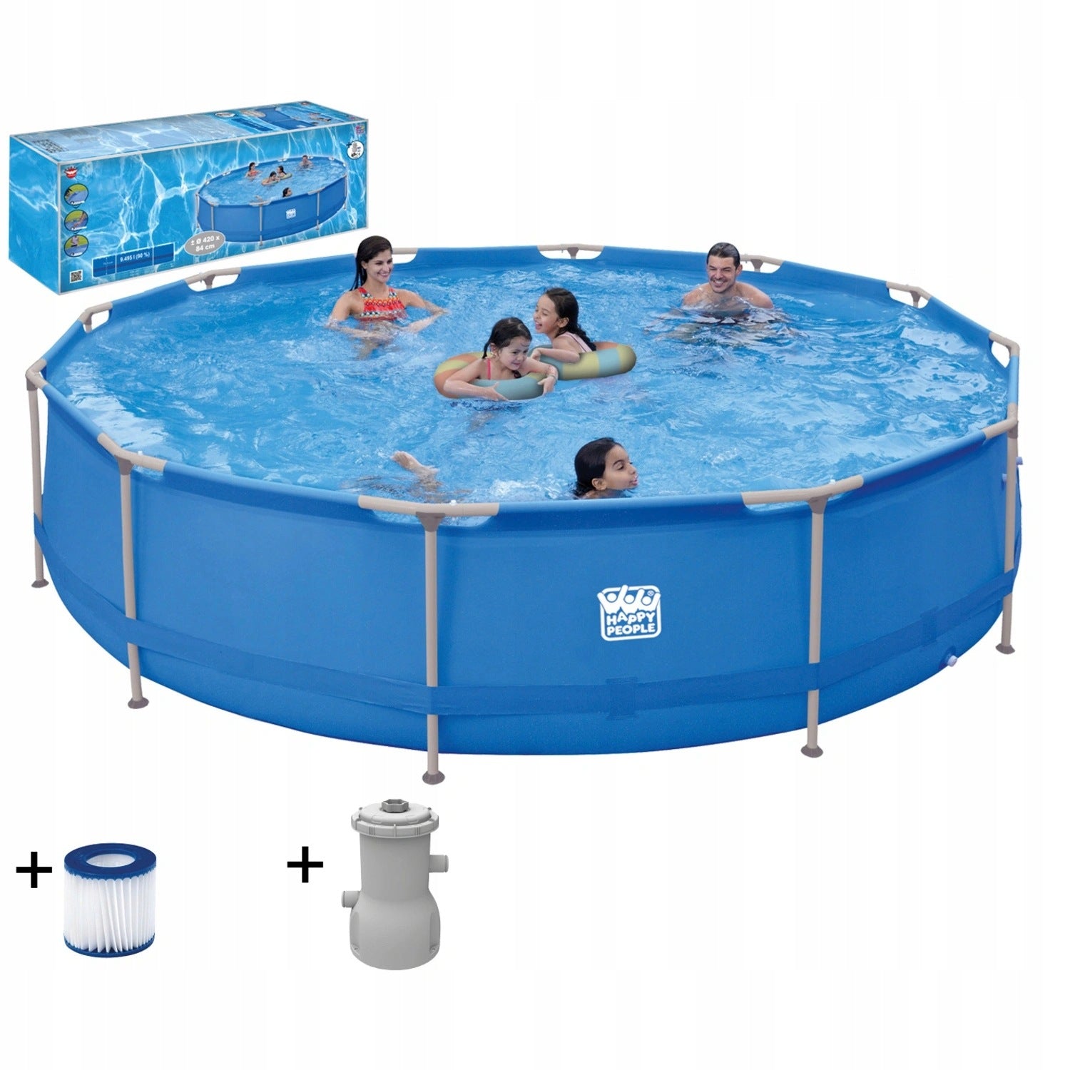 Large Frame Pool Happy People 420x84cm + PUMP with Filter
