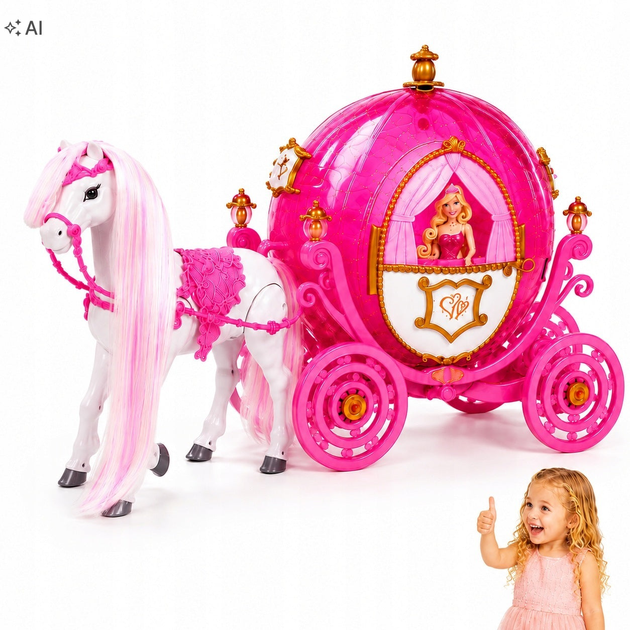 Large Interactive Horse with Carriage Princess toy for girls 3 4 5