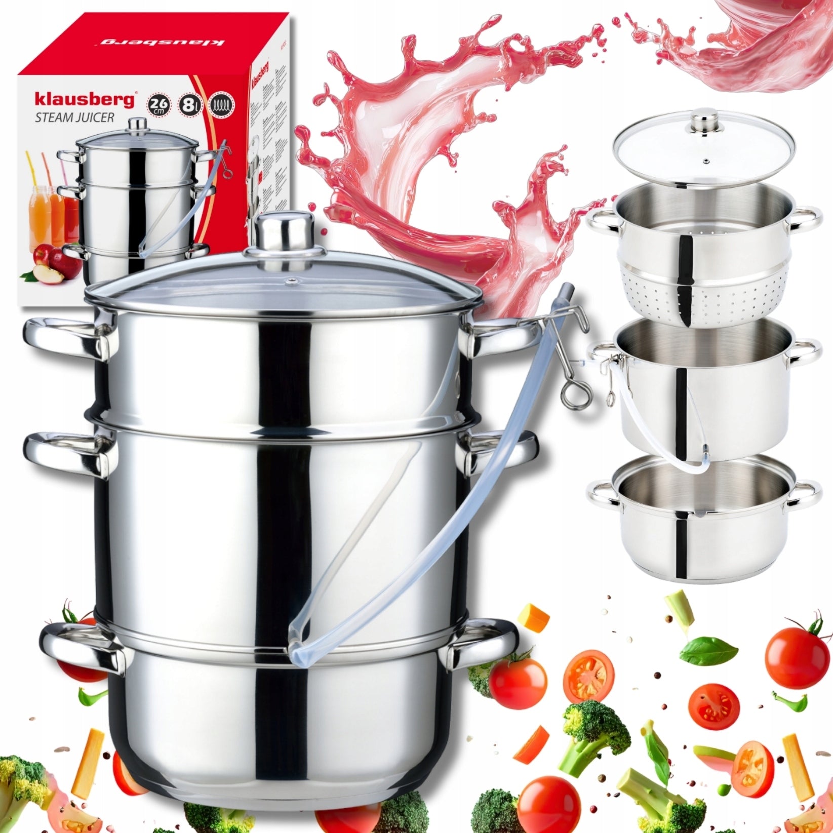 Large Juicer 8 Lit Klausberg Steam Juice Pot Induction Gas 26cm Brand Klausberg