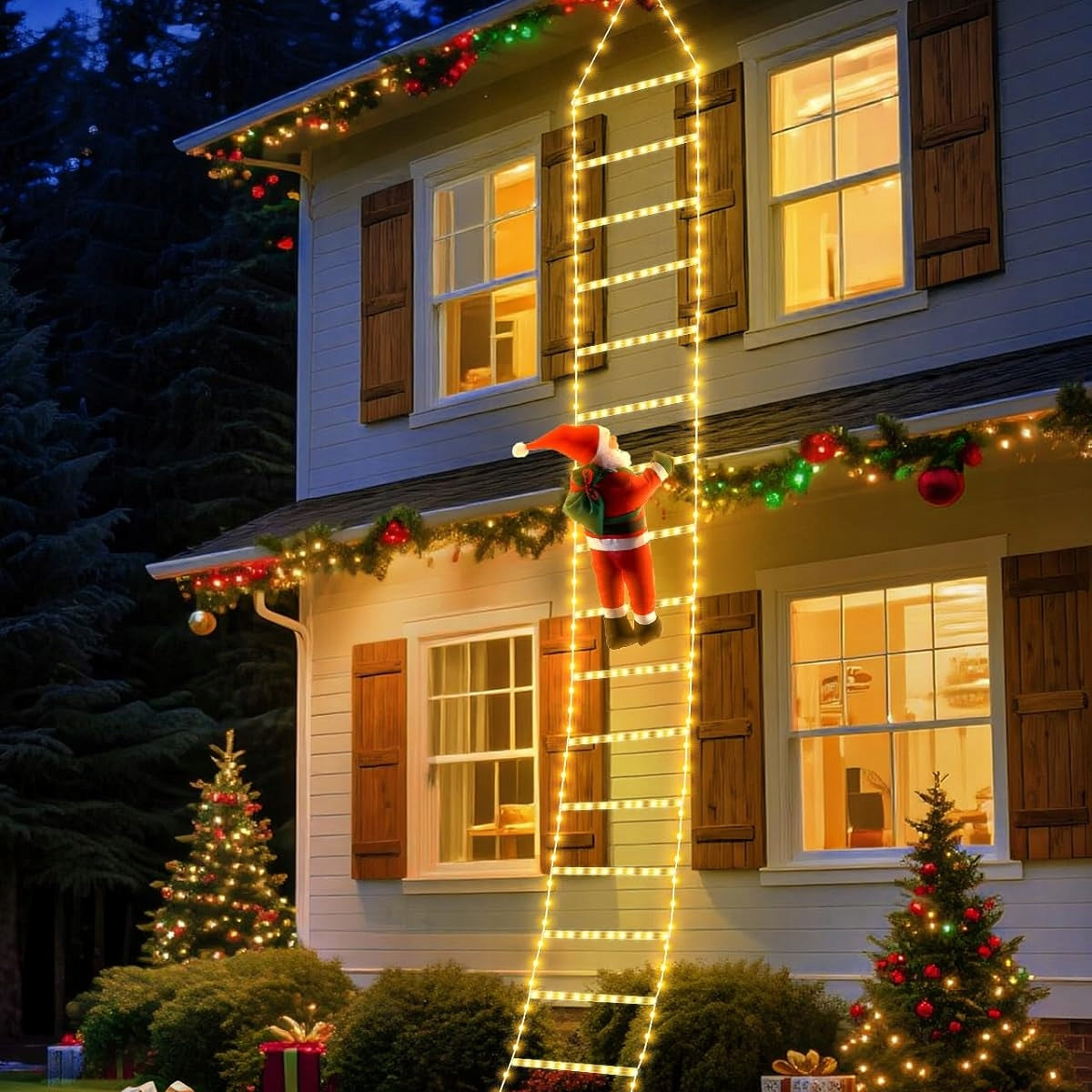 Large LED Santa Claus on Ladder with Timer - 300cm Christmas Decoration
