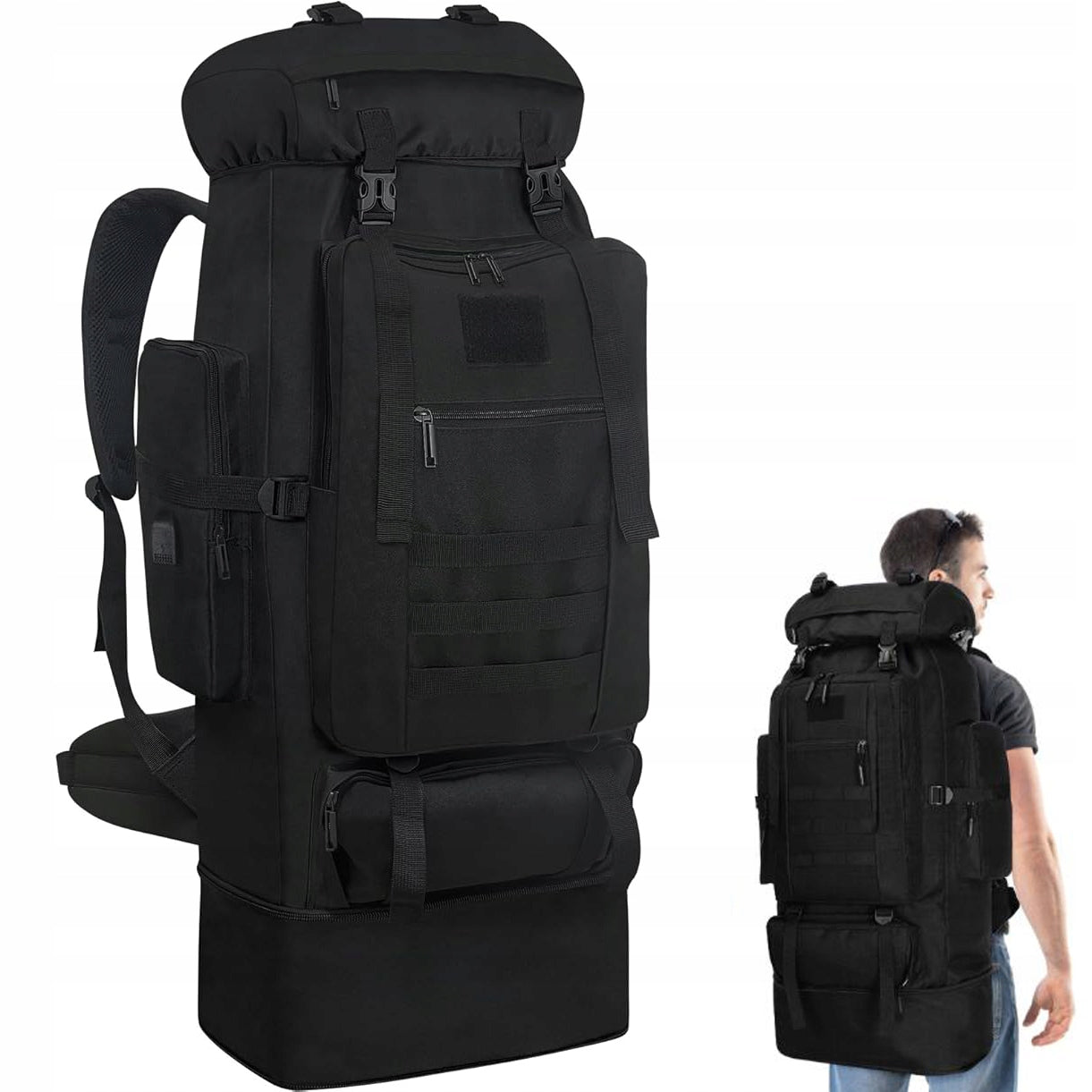 Large Military Tactical Hiking Mountain Backpack with Detacheable Backpack
