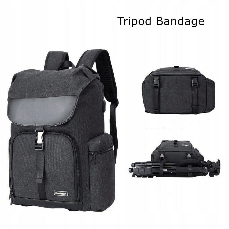 Large Photo Backpack for Camera Side Tripod Access USB PORT Color black