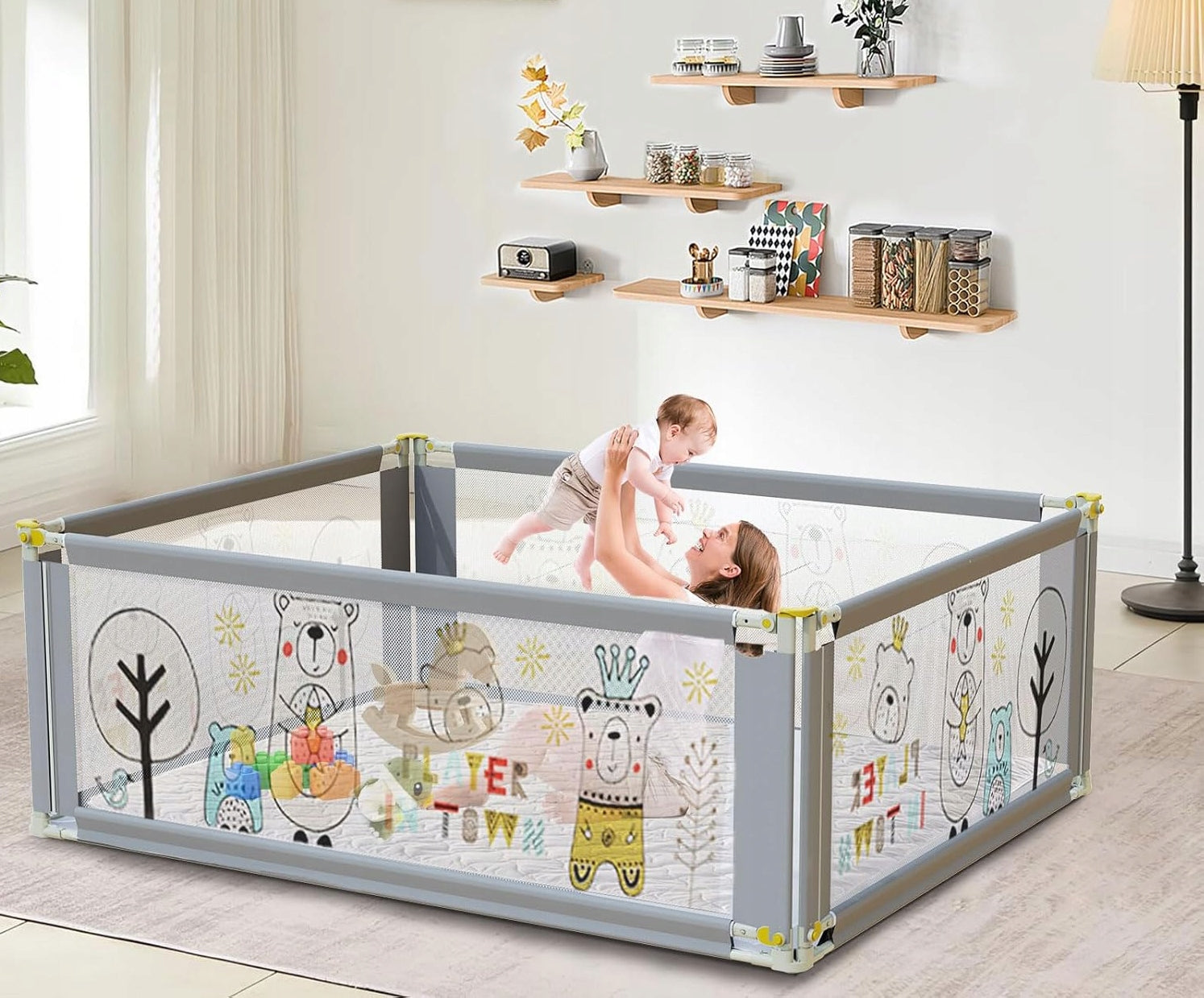 Large Playpen BabySpace MaxiPlus 180x150 + MATTRESS/ ADJUSTABLE HEIGHT Brand no brand