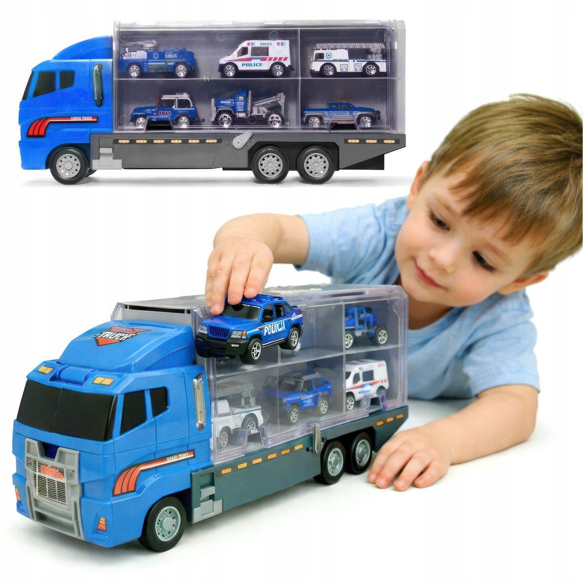 Large Police Transporter Truck TIR Tow Truck + 6 Special Service Cars