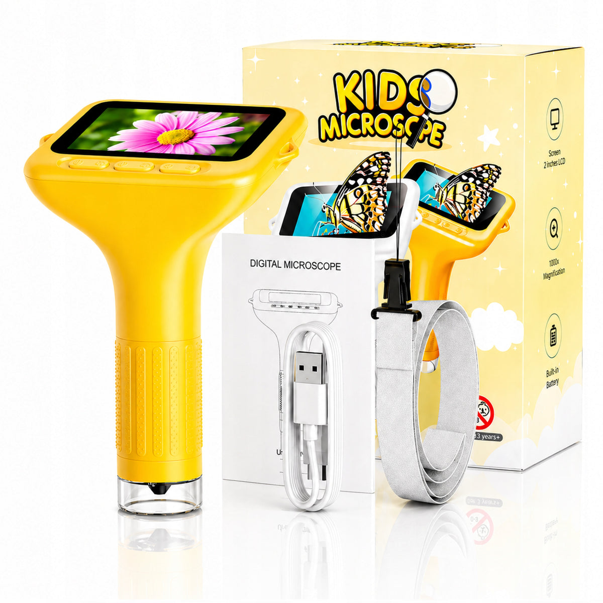 Large Portable Digital Microscope For Kids 3" IPS LCD LED 1000X USB Screen Manufacturer code Noventro MIK10