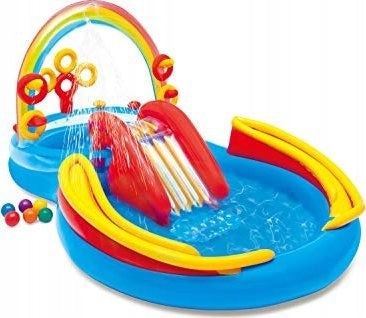 Large RAINBOW Garden Pool with Slide 297x193x135 Height 135 cm