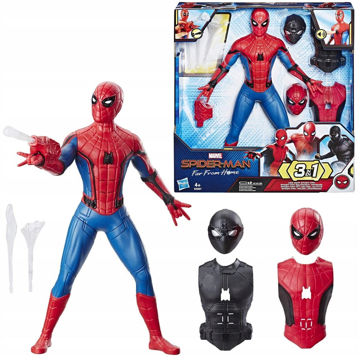 Large SPIDERMAN figure by HASBRO with SOUNDS launcher and accessories E3567