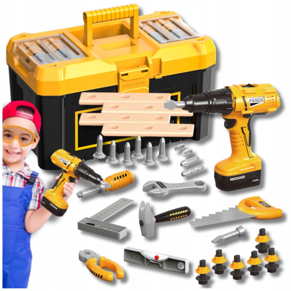 Large Set Box with Tools for Kids DIY Screwdriver