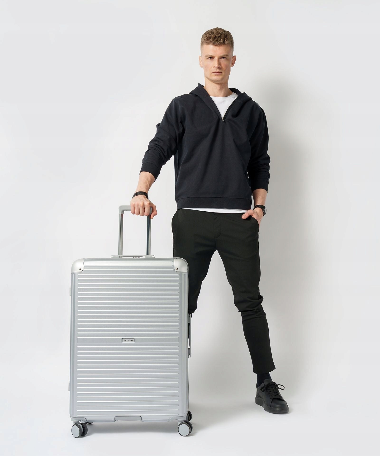 Large Travel Suitcase Hard Aluminum Corners Silver PUCCINI PC034A-4C Width (longer edge) 54 cm