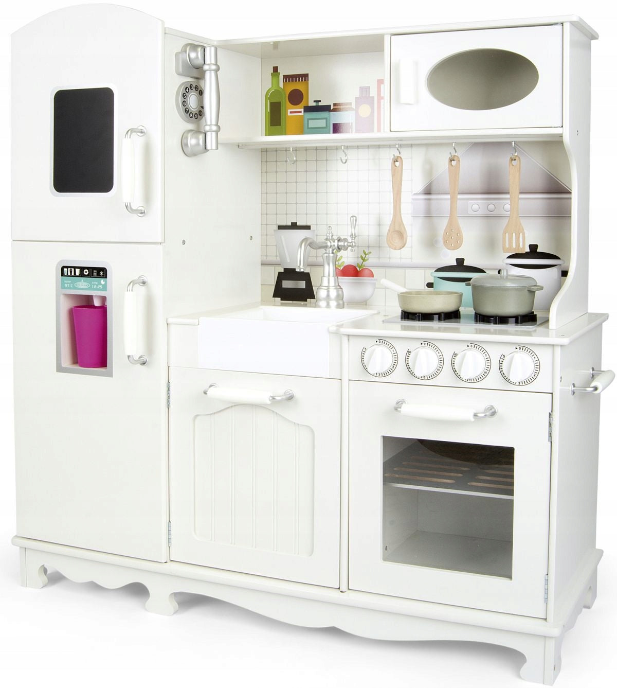Large White Kitchen for Kids, Cooking Fun, Solid Accessories/Effects