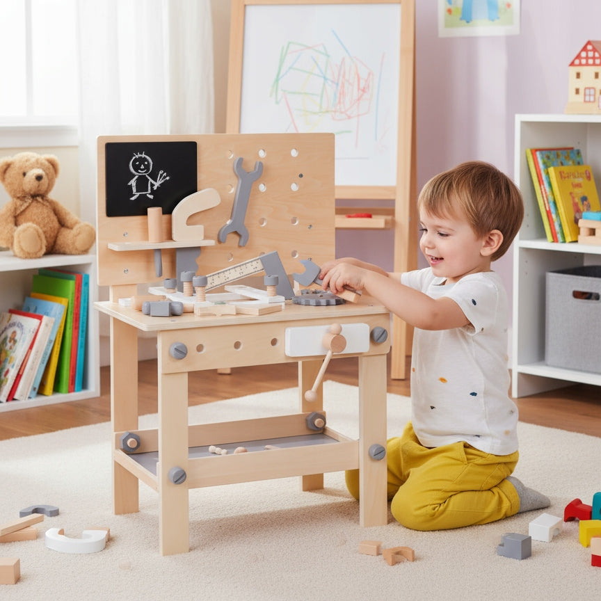 Large Wooden Workshop with Tools DIY Kit 14 el Board Manufacturer code Drewniany Warsztat z Narzędziami
