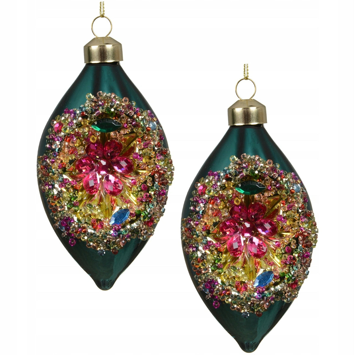 Large baubles PRL glass icicles green with reflector 12 cm 2 pcs. for Christmas tree