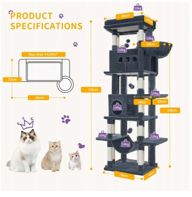 Large cat scratcher 170 cm stable high dark grey Height (cm) 161 - 220 cm