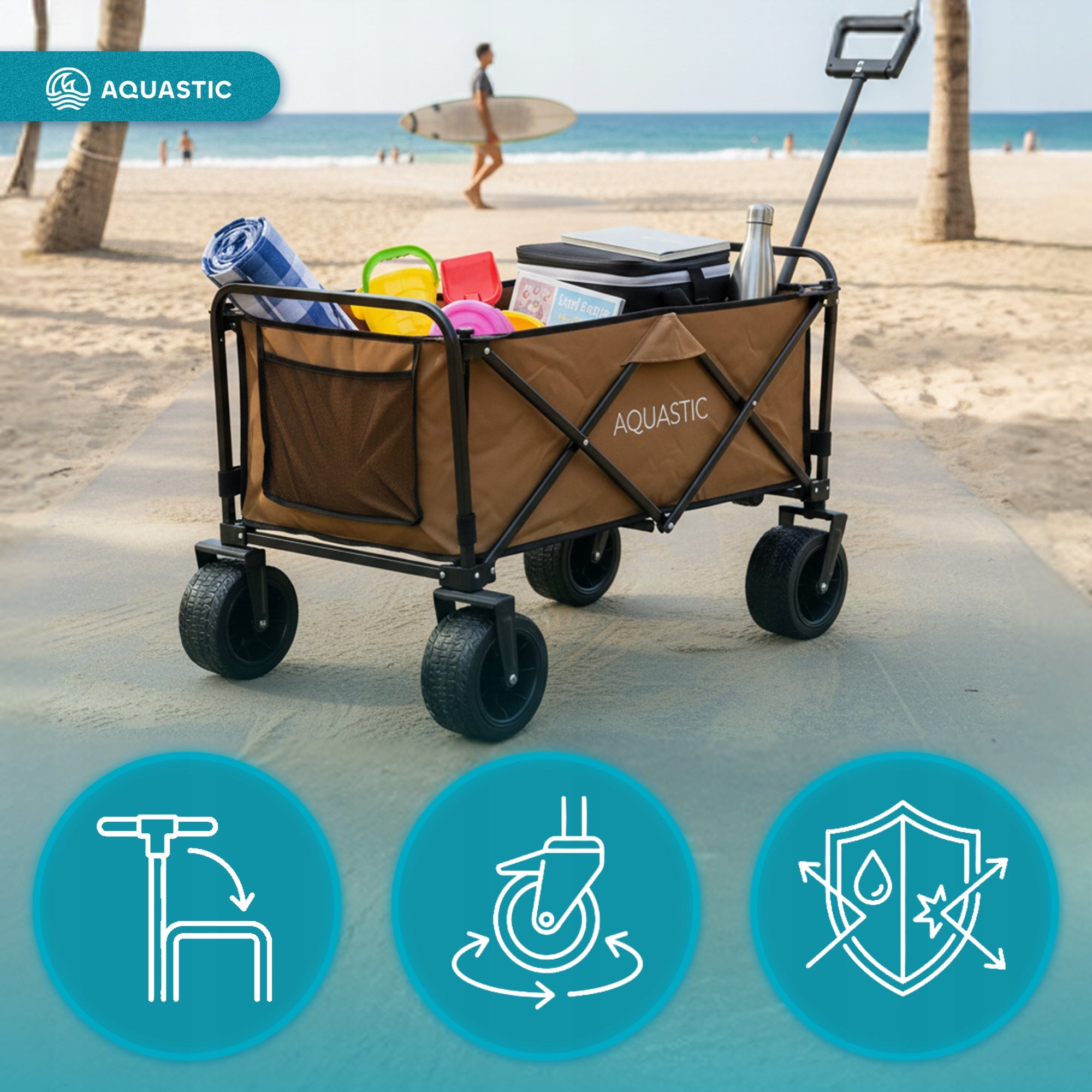 Large folding beach cart AQUASTIC Caro for beach garden camping plot Capacity 127 l