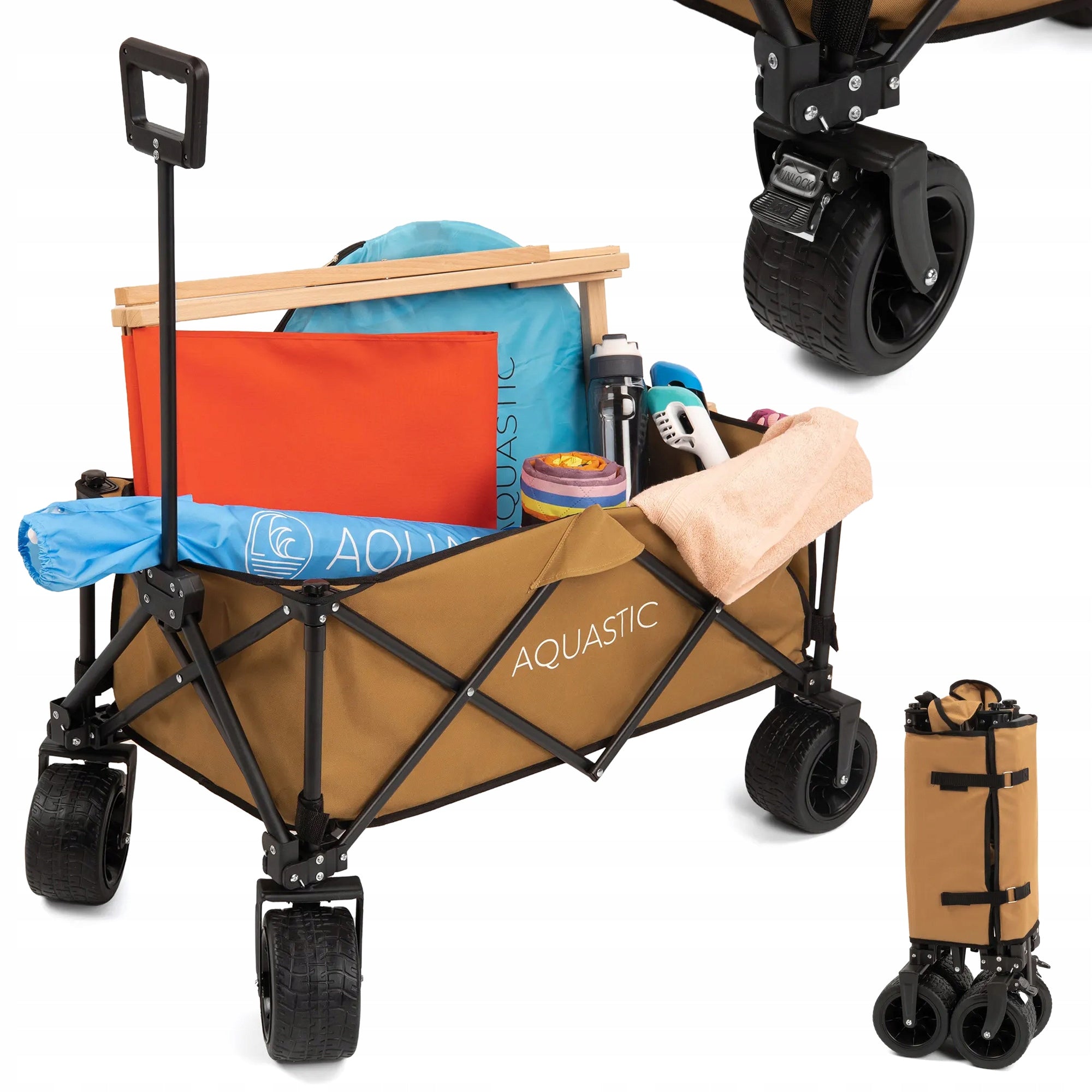 Large folding beach cart AQUASTIC Caro for beach garden camping plot