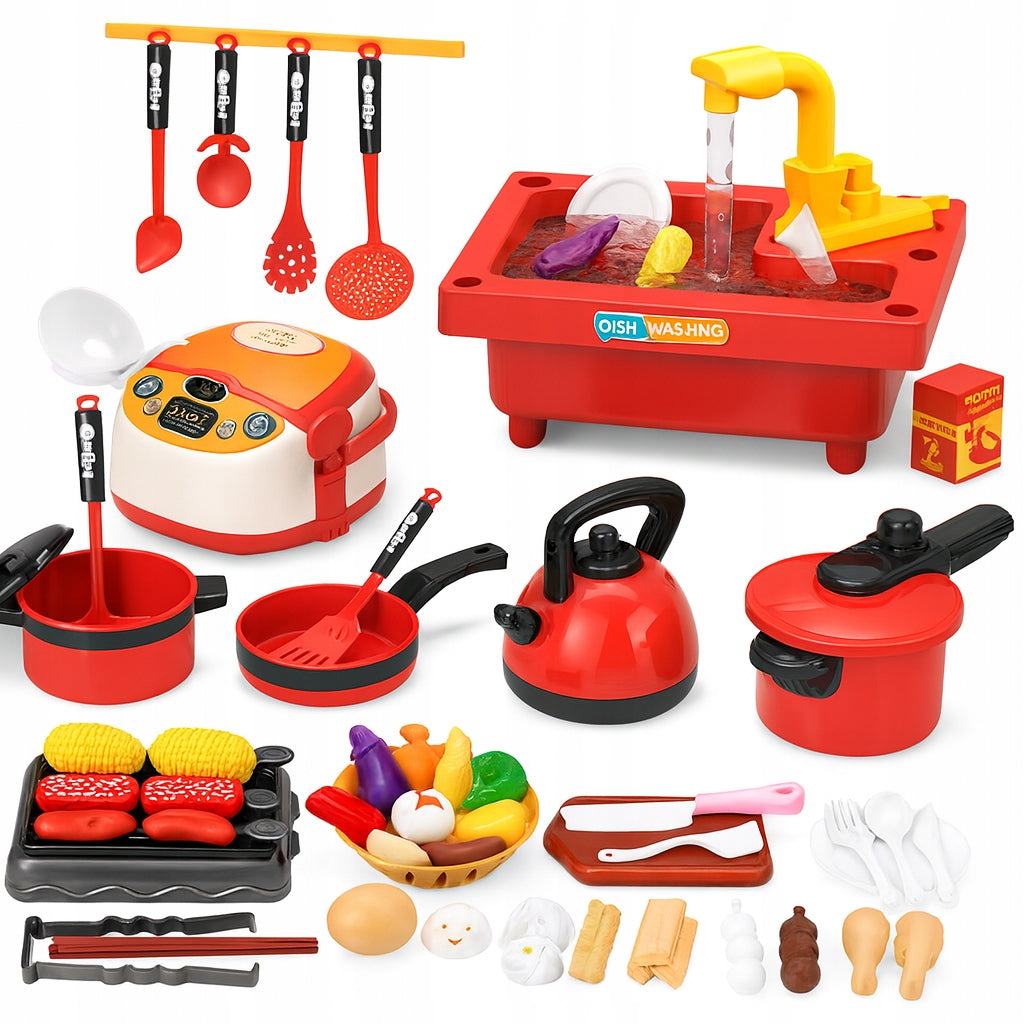 Large kitchen set for children pots dishes WATER FAUCET 66el (W088)