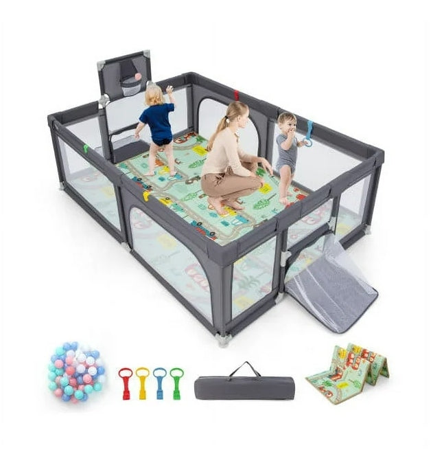 Large playpen for children with mat and ocean balls 207 x 145 x 68 cm Brand Costway