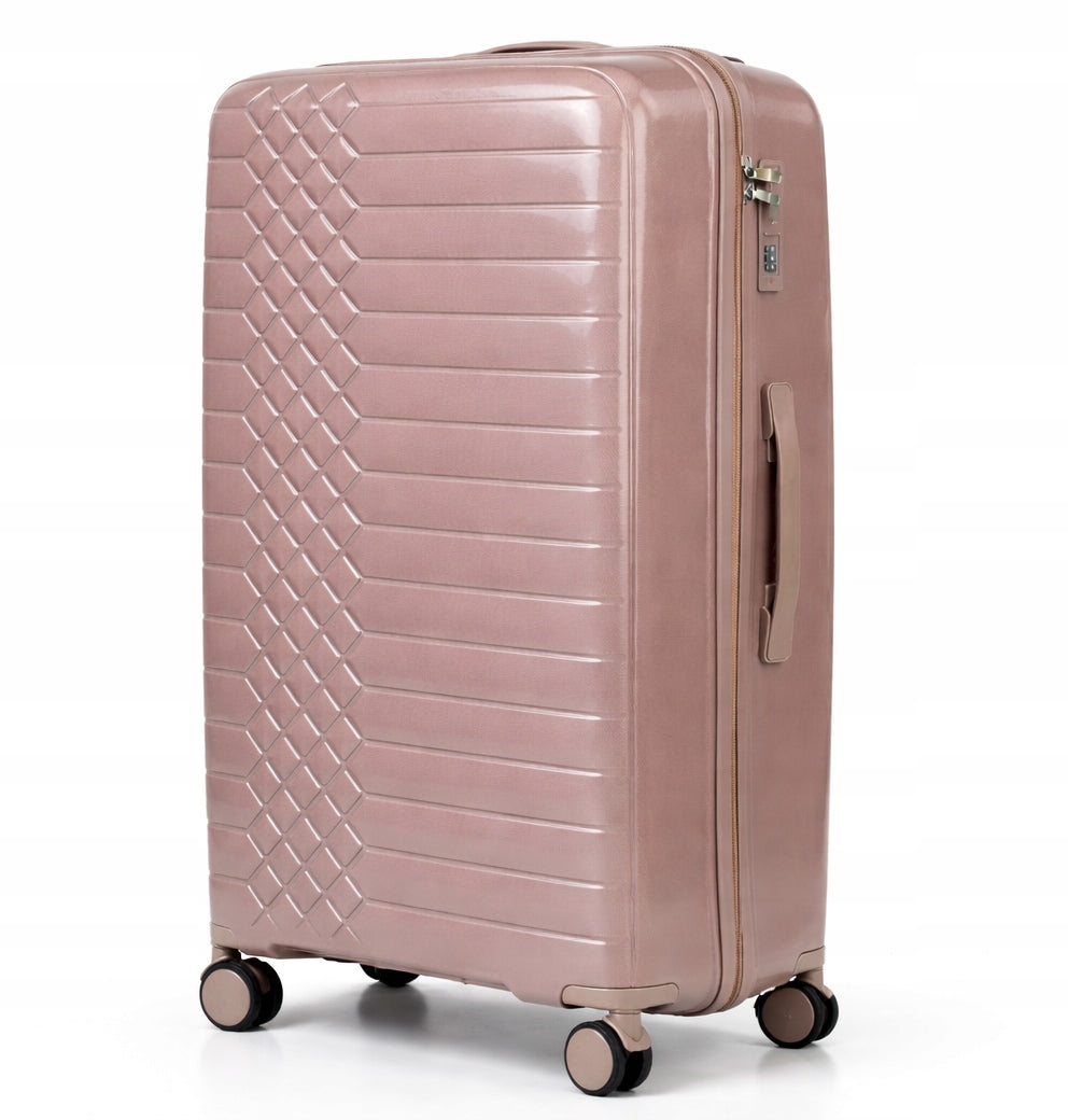 Large suitcase L travel, Polypropylene, TSA luggage, rubber wheels 97L COFFEE