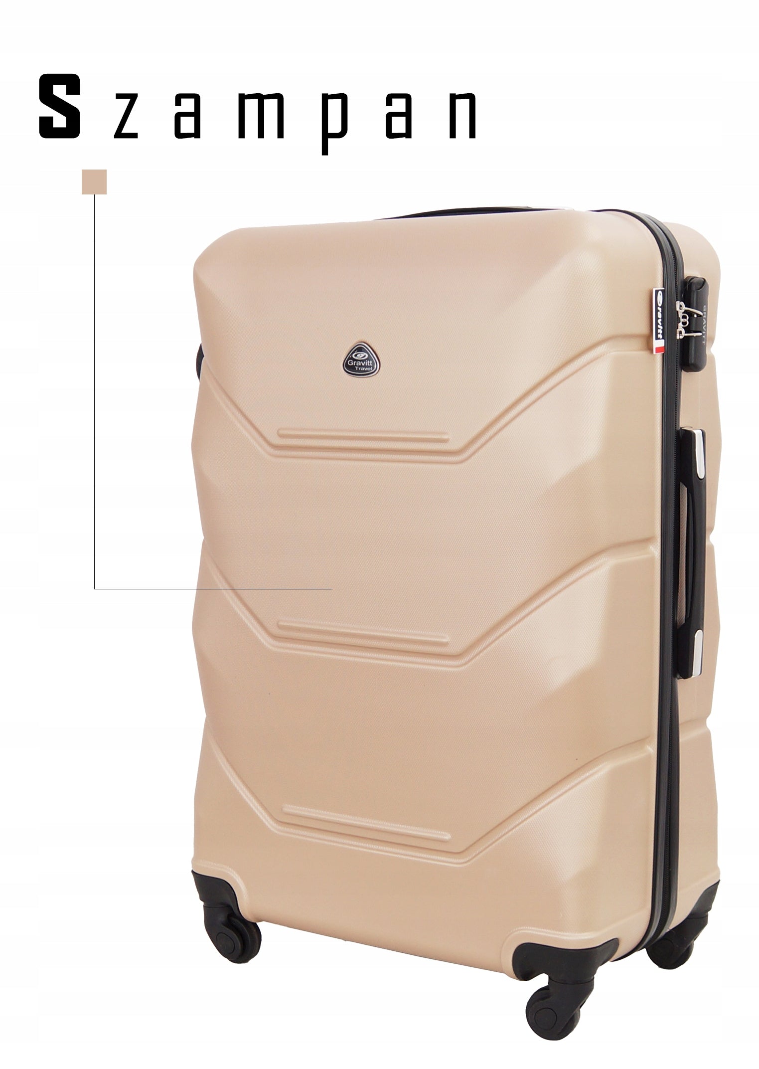 Large suitcase XXL Gravitt 950 92L hard ABS 4 wheels 360 combination lock Depth (shorter edge) 28 cm