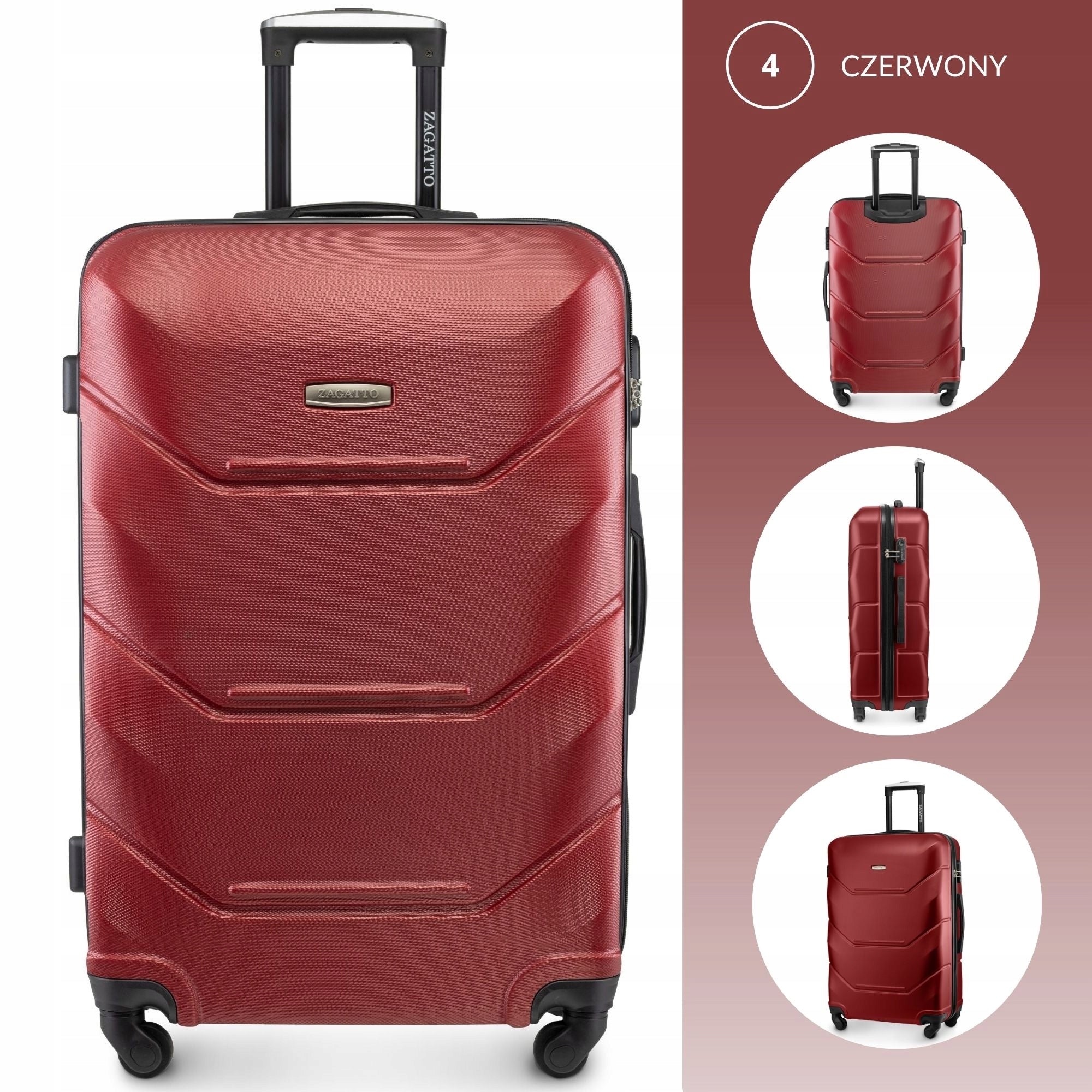 Large travel suitcase with wheels RYANAIR WIZZAIR 90L XXL 7 COLORS ZAGATTO Model ZG504 ABS A D.red