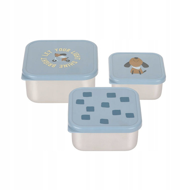 Lassig Stainless Steel Snack Container 3 Pack Pattern Party Blue