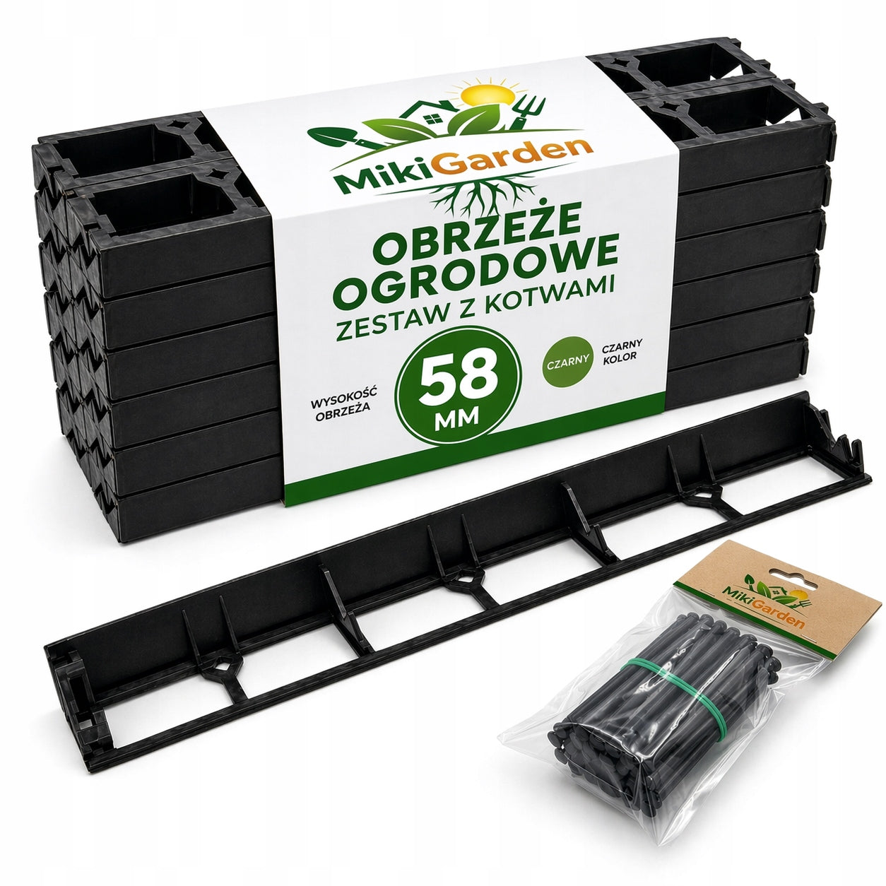 Lawn Garden Edging 10m 58mm Palisade Eco Border Black + 40 Anchors