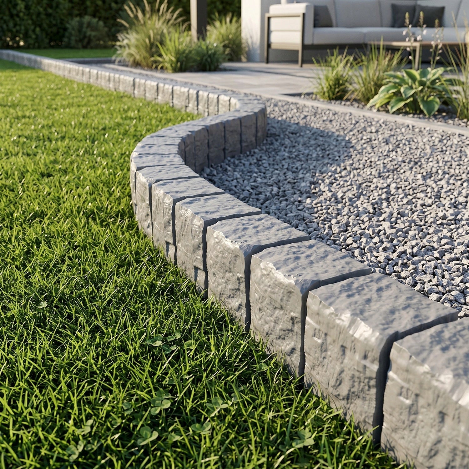 Lawn Garden Edging Grey Palisade Plastic Granite Cube 2,1m Color gray