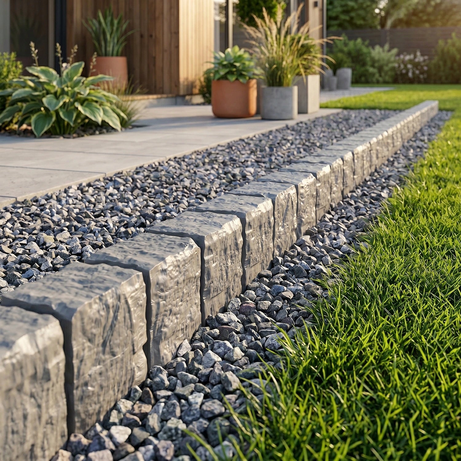 Lawn Garden Edging Grey Palisade Plastic Granite Cube 2,1m Length 210 cm