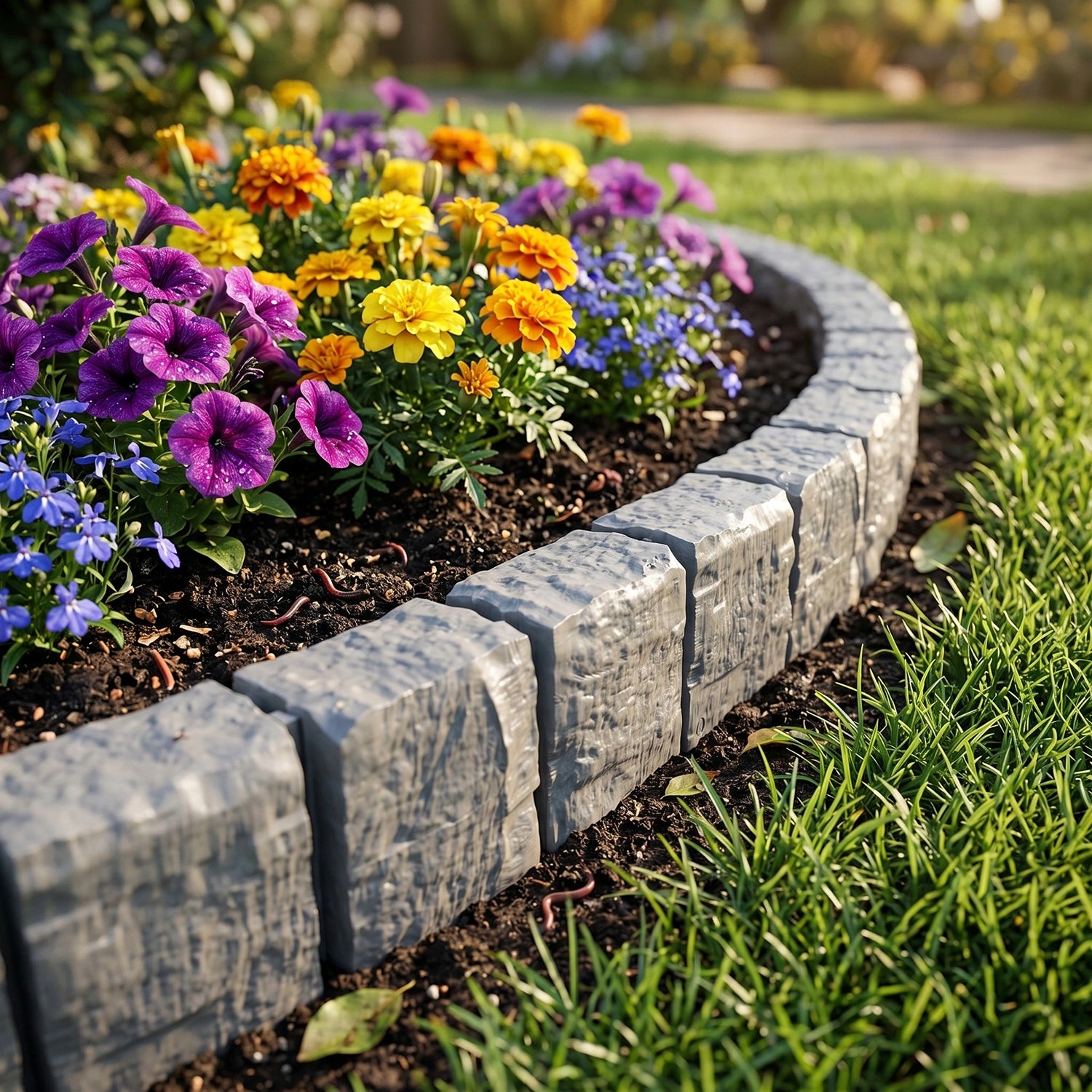 Lawn Garden Edging Grey Palisade Plastic Granite Cube 2,1m Manufacturer code GP11287x210 cm