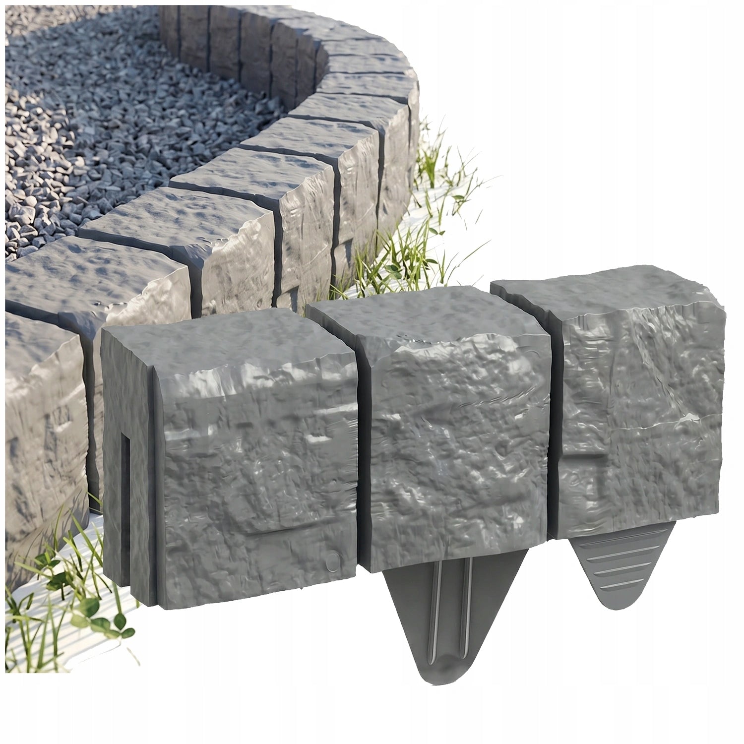 Lawn Garden Edging Grey Palisade Plastic Granite Cube 2,1m